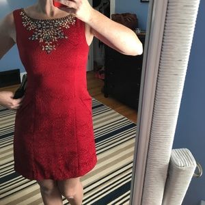 Red Brocade Anthropolgie Dress Size 4