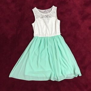 White and turquoise dress