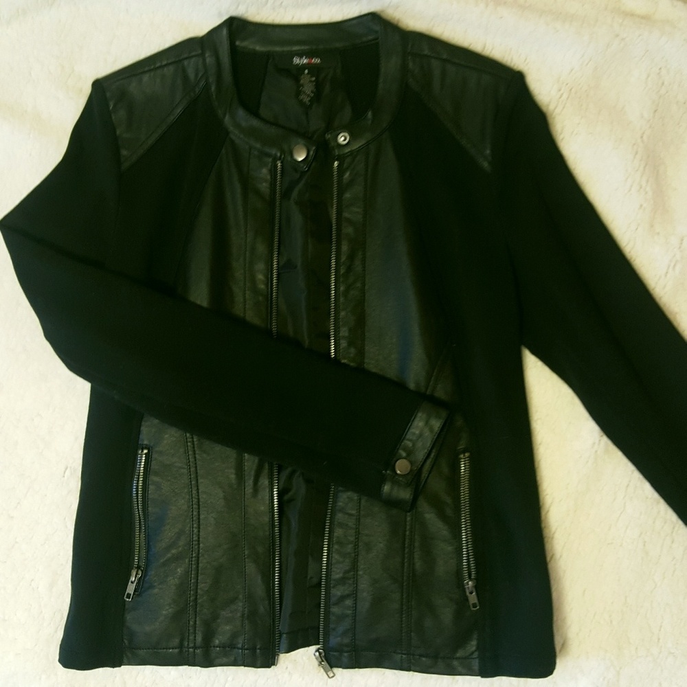 Cotton & Faux Leather Moto Jacket - Small