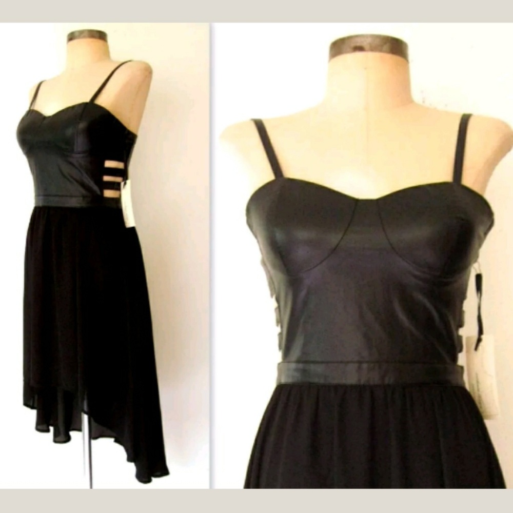 NWT Forever 21 Fetish Faux Leather Chiffon Dres