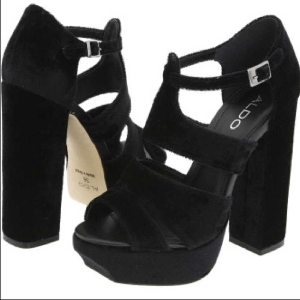 Aldo Hessling Black Velvet Platform Sandals size 7