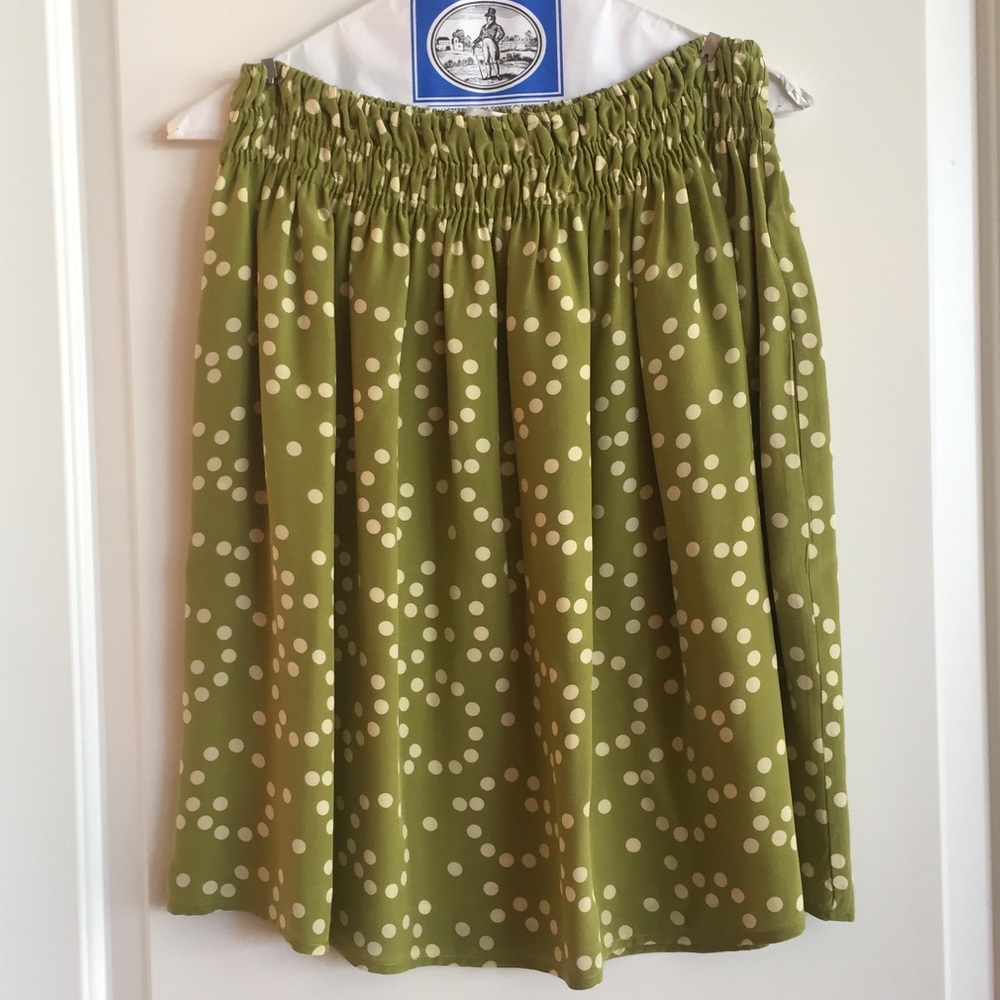 Anthropologie Green Polkadot Skirt Elastic Waist
