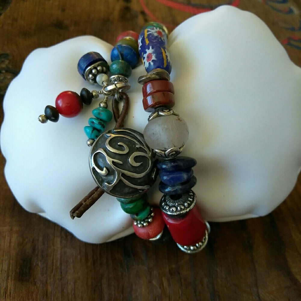 African bead wrap bracelet OOAK