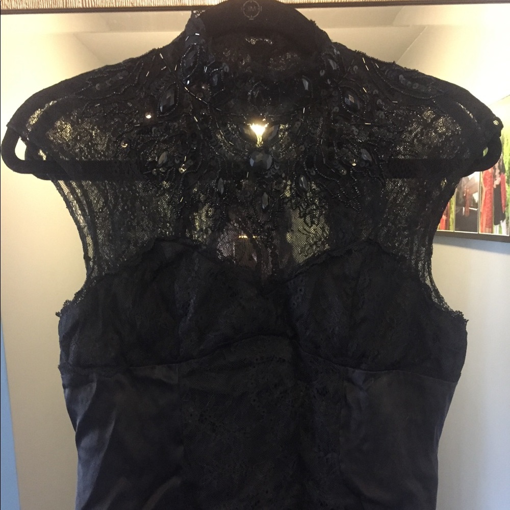 BEBE silk lace embellished top