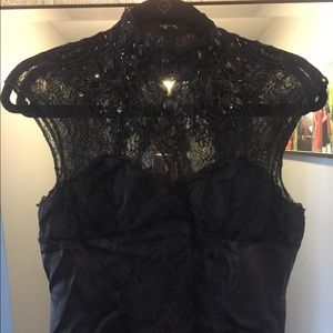 BEBE silk lace embellished top