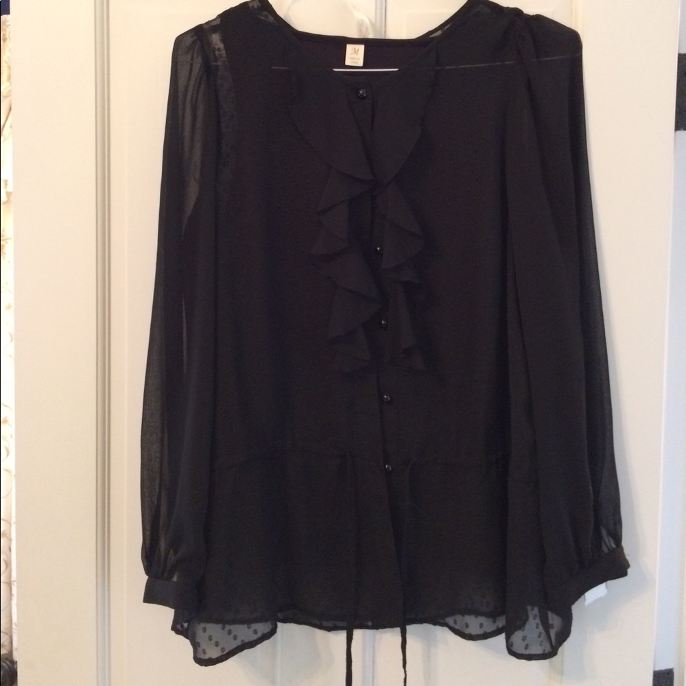 Ladies Black 2 Piece Blouse M Sheer with Tank