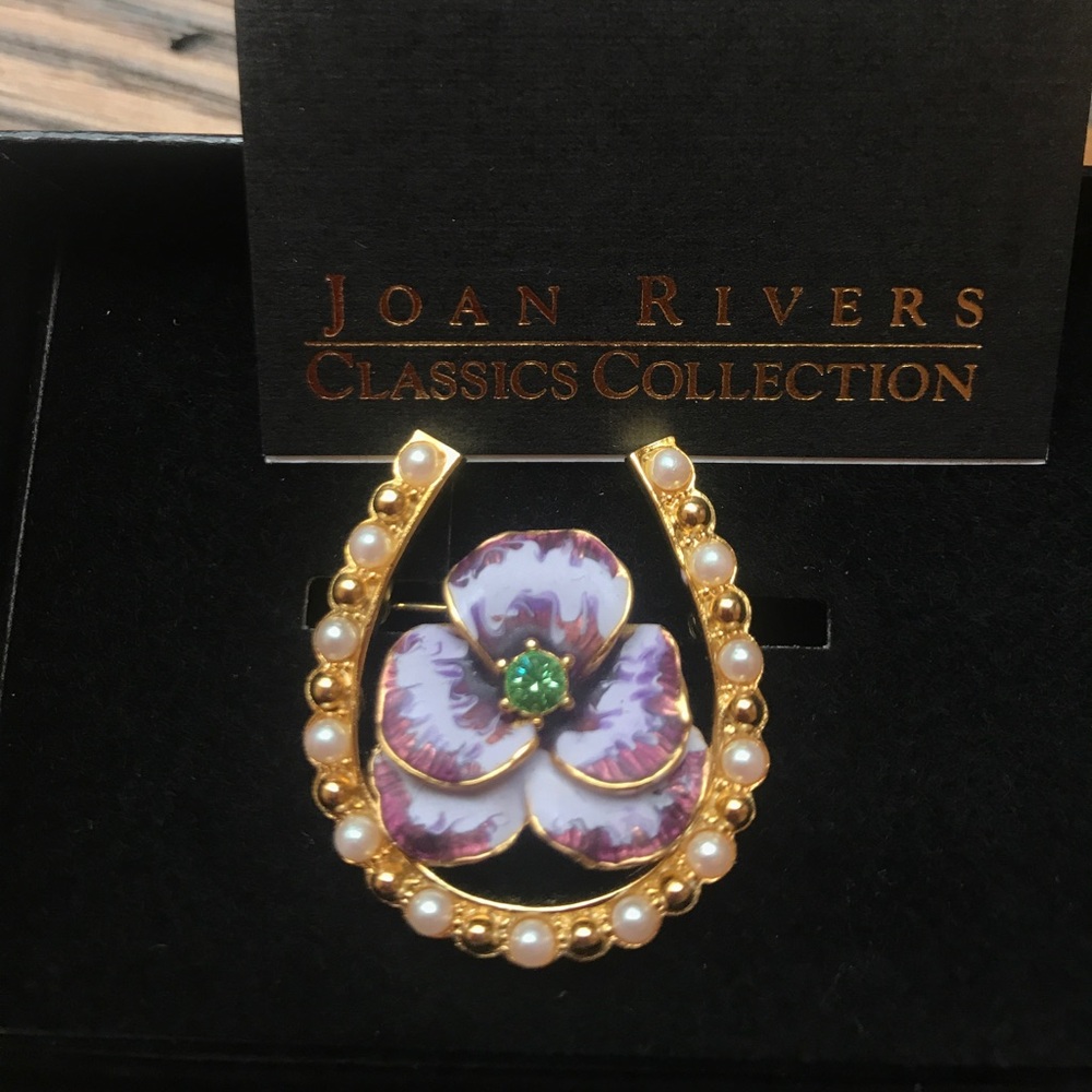 Joan Rivers Pansy and Horseshoe Pin