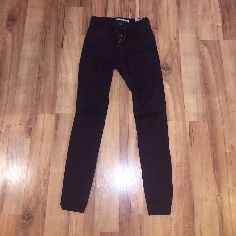 Topshop Burgundy Leigh Jeans with rips!
