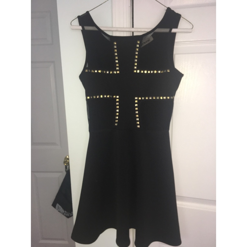 Black skater dress with jeweled cross design