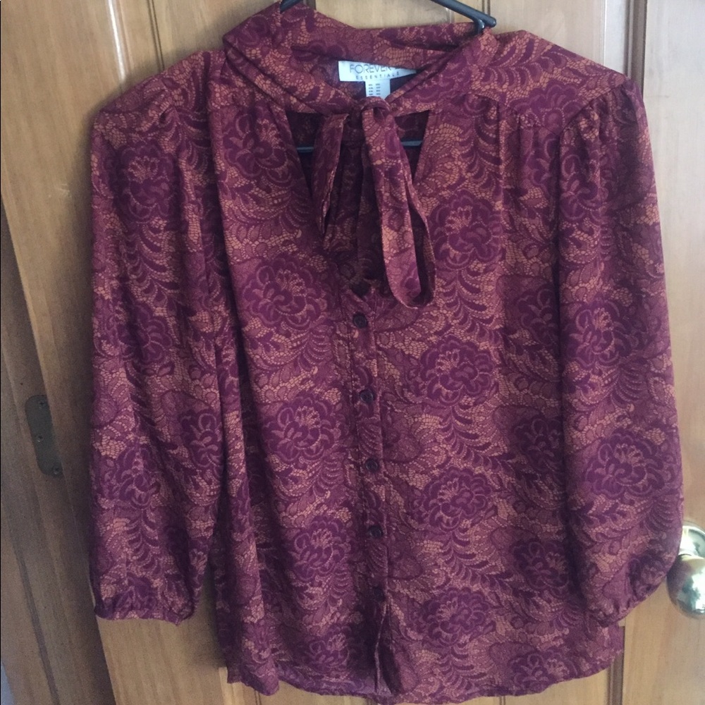 Forever 21 Essentials Tie Neck Blouse