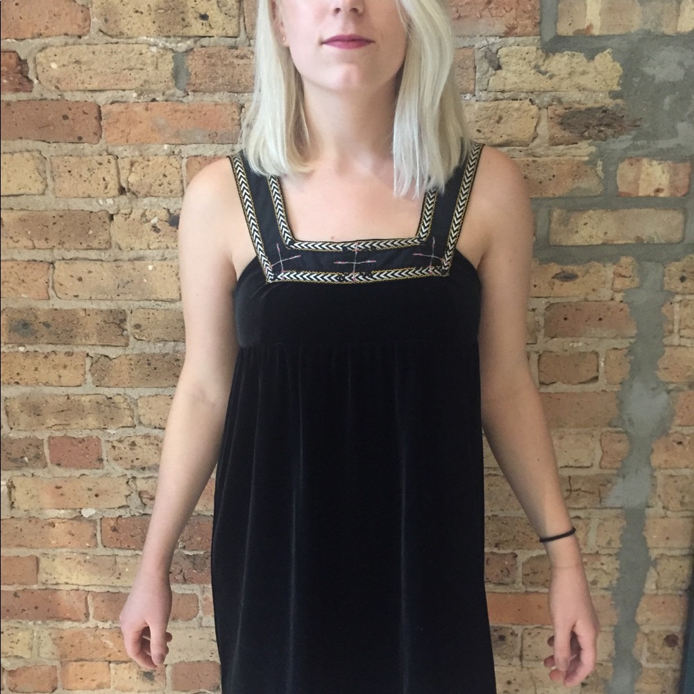 Free People Black Velvet Dress with Trim!