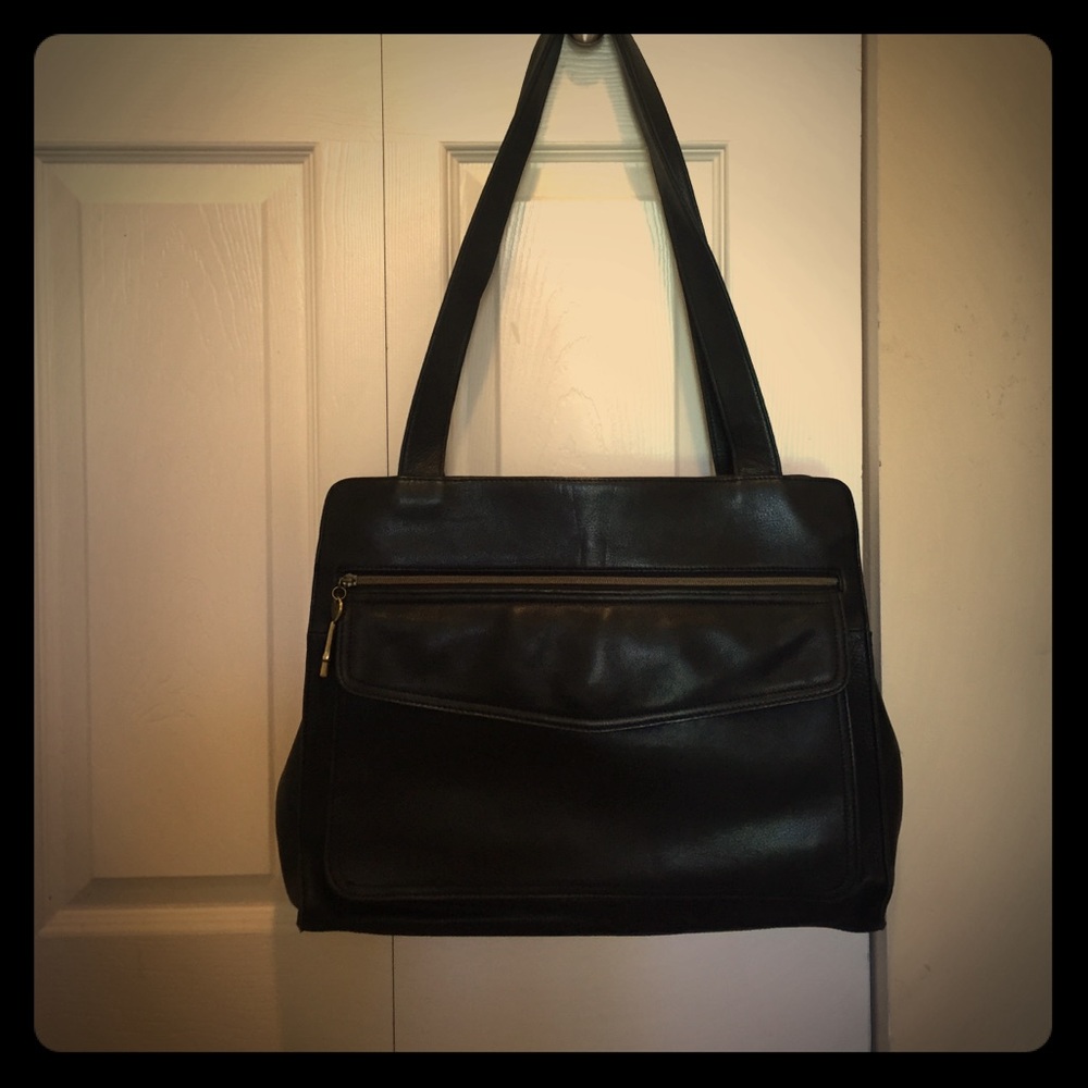 Fossil black leather laptop bag