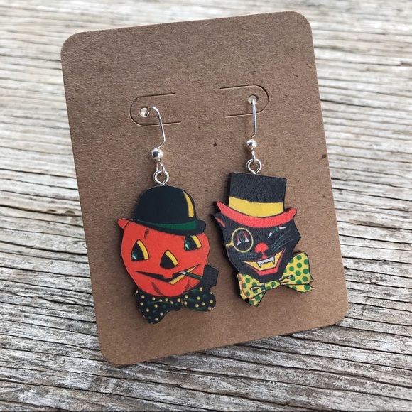 Cat & jack o’ lantern vintage Halloween earrings🎃 - Picture 2 of 2