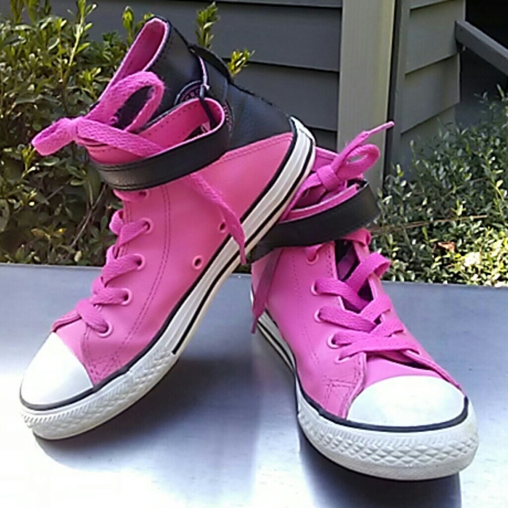 CONVERSE All Stars HI's (leather upper) hot pink 3