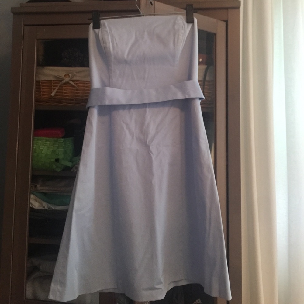 Powder blue knee length strapless dress