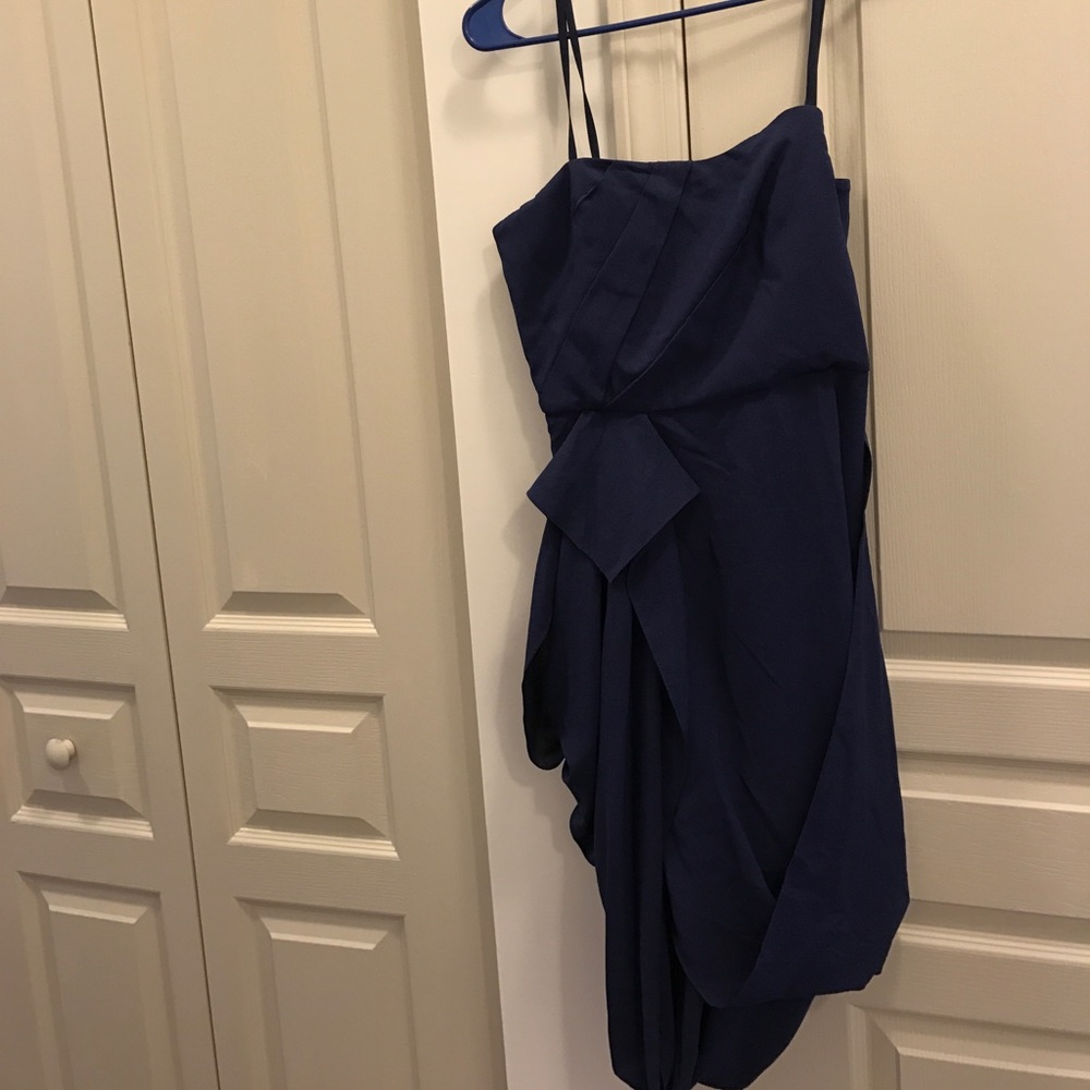 Blue strapless cocktail dress