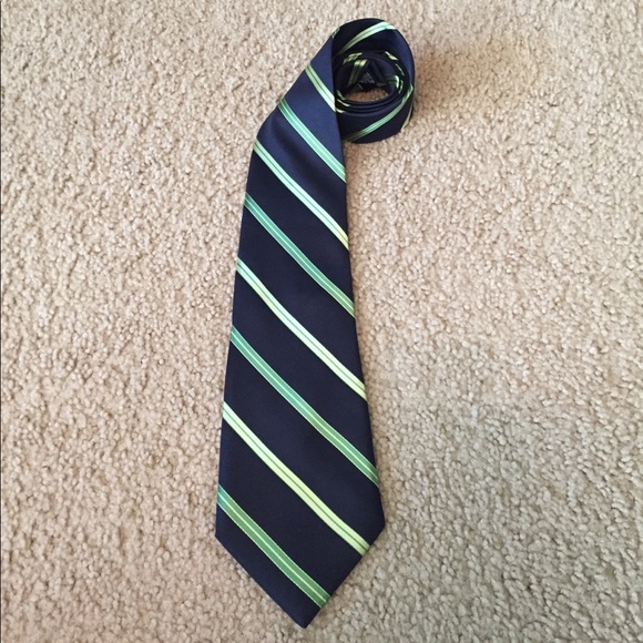 Navy & Green Diagonal Striped Tie - Picture 1 of 2