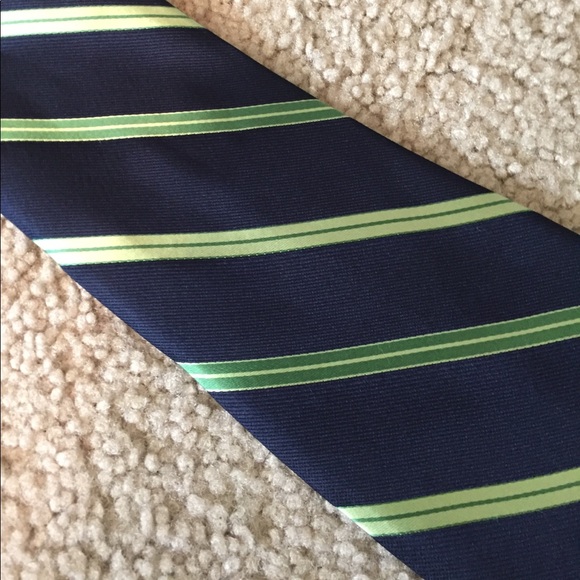 Navy & Green Diagonal Striped Tie - Picture 2 of 2