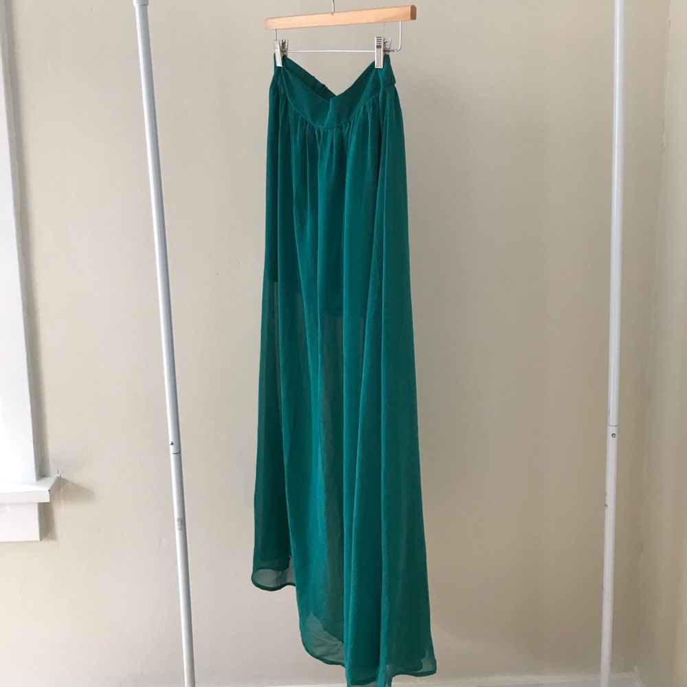 Sheer deep turquoise maxi skirt