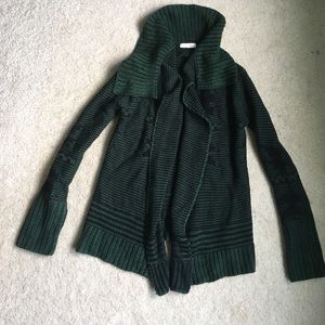 Cardigan sweater with draped shawl collar