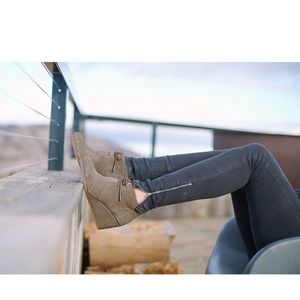 TOMS Desert Suede Taupe Wedge Booties
