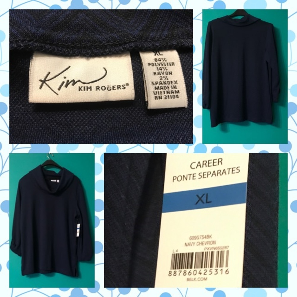KIM ROGERS CHEVRON NAVY GEOMETRIC CARDIGAN SIZE XL