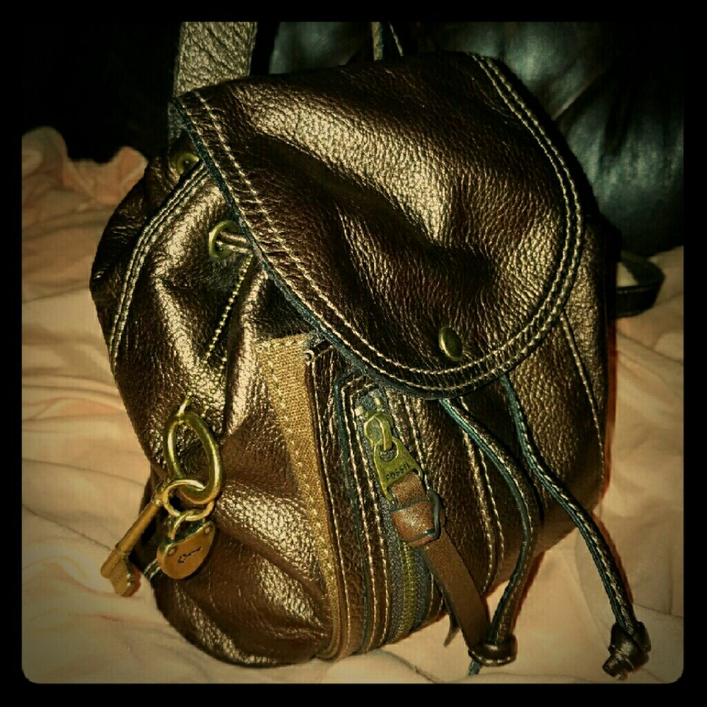 Fossil Mini Leather Backpack in Burnished Gold