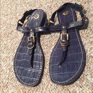 Navy Blue Tory Burch Leather Sandals
