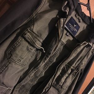 AE hooded military style denim jacket
