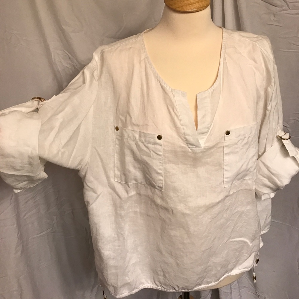 White Linen Top by Ellen Tracy