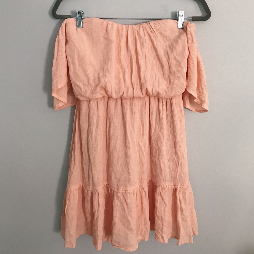 OFF THE SHOULDER PEACH DRESS