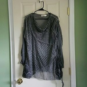 NWOT Simply Couture cowl neck patchwork tunic