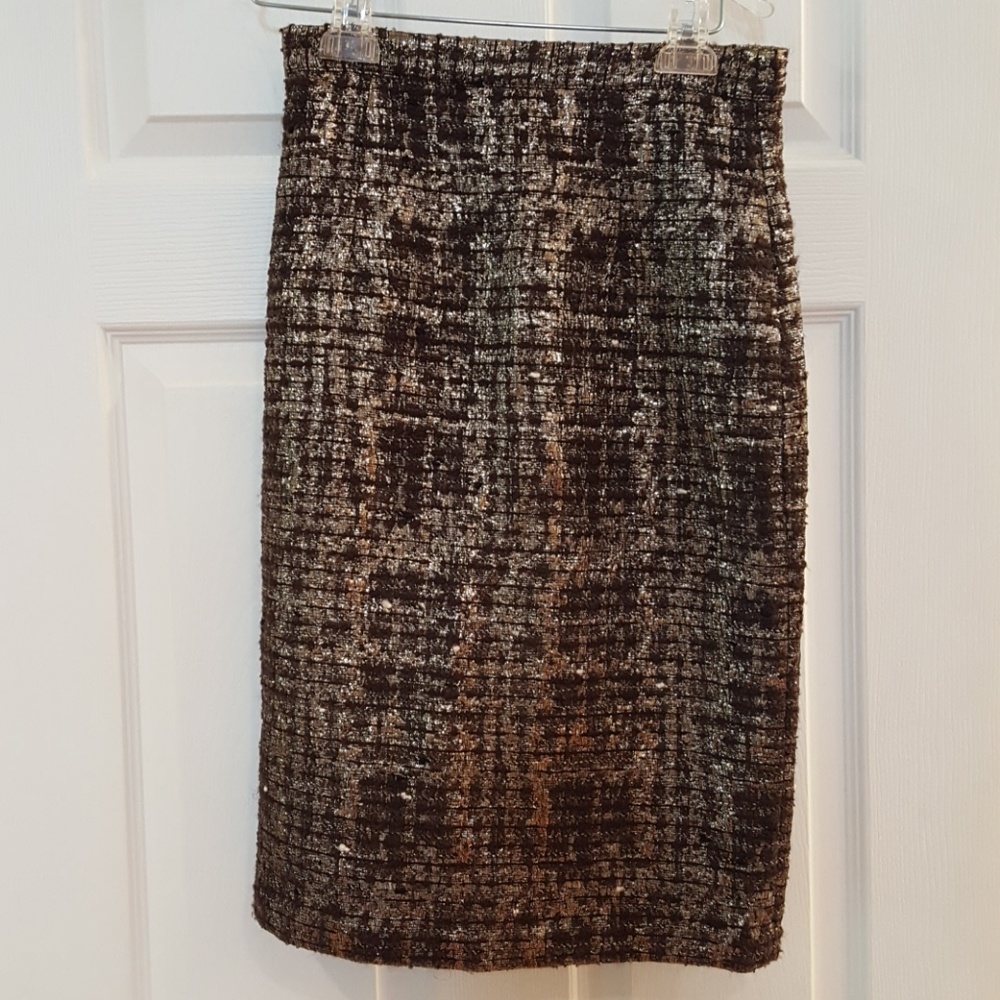 Alice and Olivia Gold Tweed Pencil Skirt