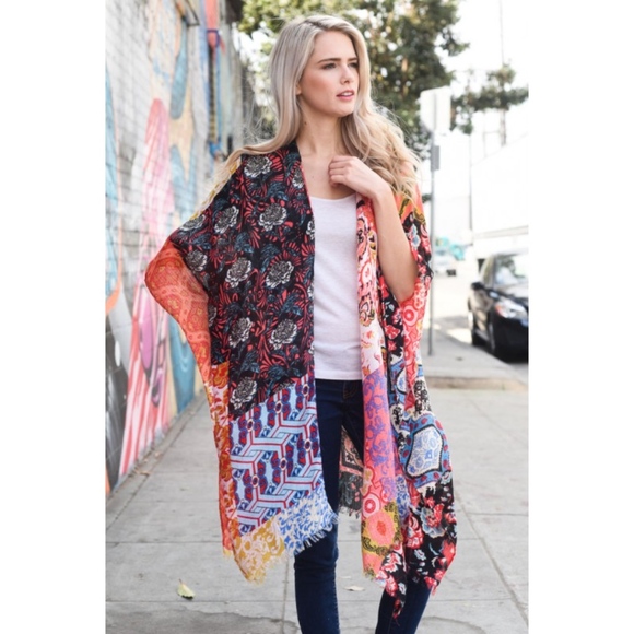 NEW Boho Gypsy Fox Floral Hippie Print Kimono - Picture 3 of 5