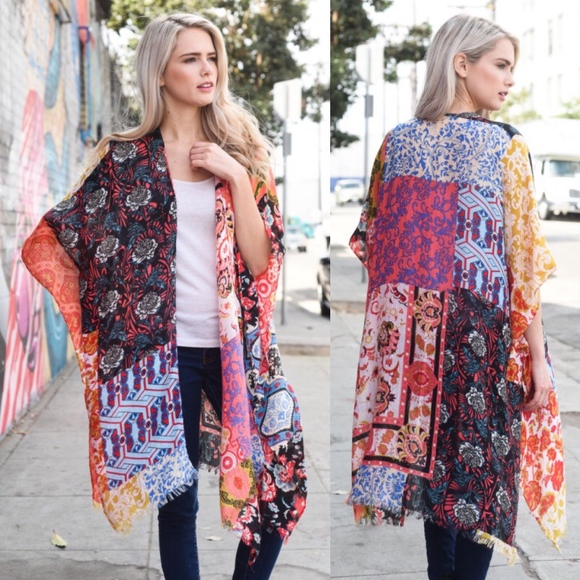 NEW Boho Gypsy Fox Floral Hippie Print Kimono - Picture 2 of 5