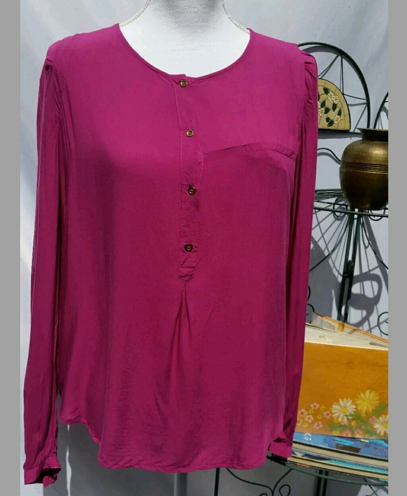 MNG By Mango  Top Fuschia Shirt Half Button Size L