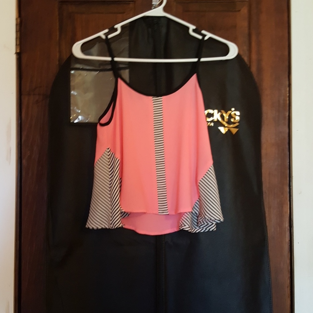 Neon pink and b&w striped crop top
