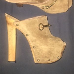 Gucci suede studded mule clog platforms