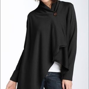 Bobeau Small One Button Knit Wrap Cardigan Black