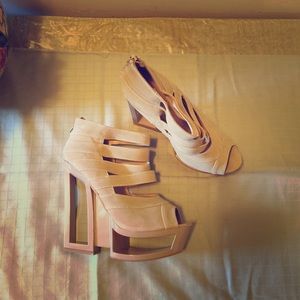 Tan color unique shaped heel women's shoe