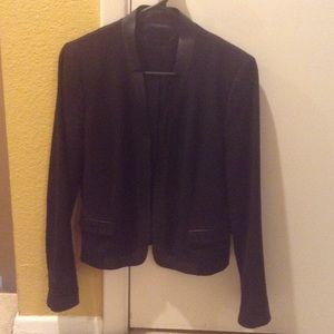 Elie Tahari black wool lamb leather trimmed jacket