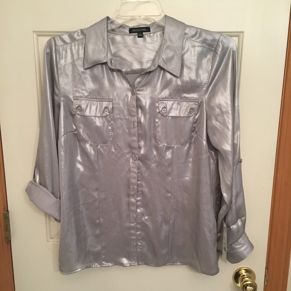 Silver shine dress blouse