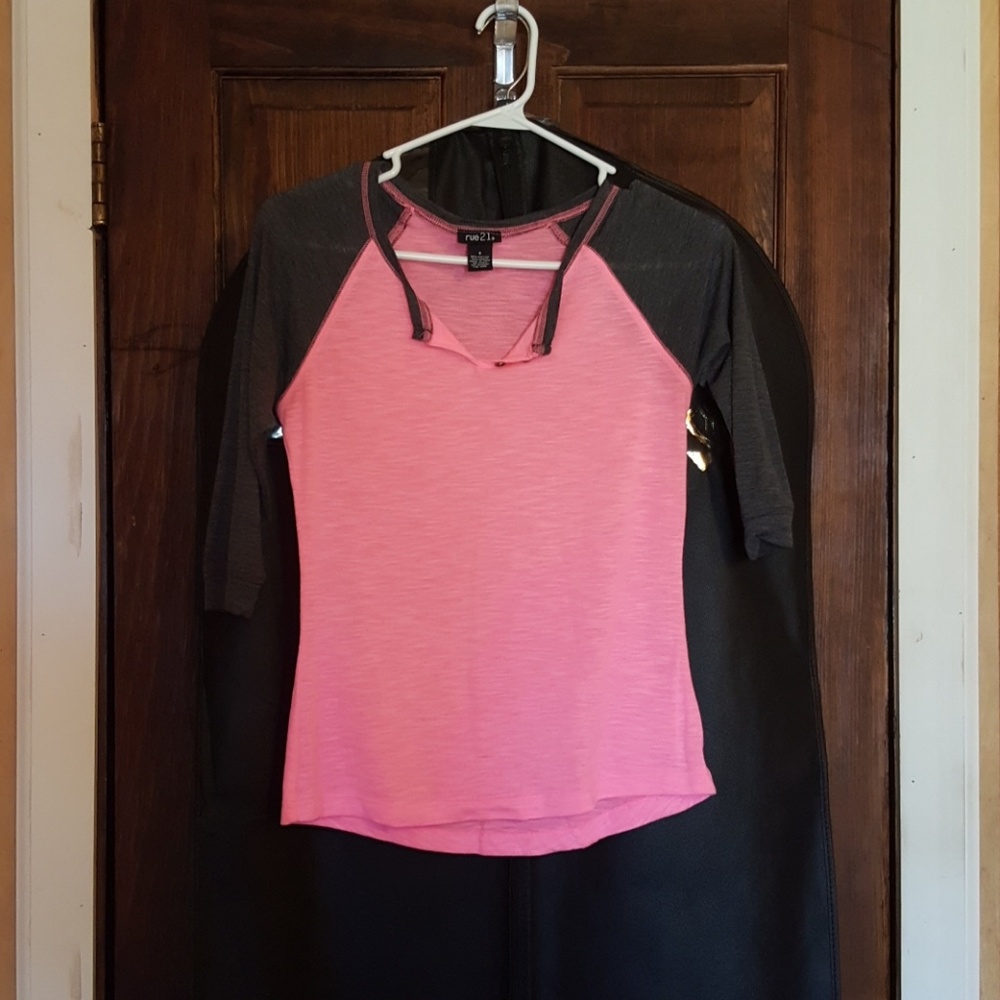 Neon pink shirt with grey half length sleeves