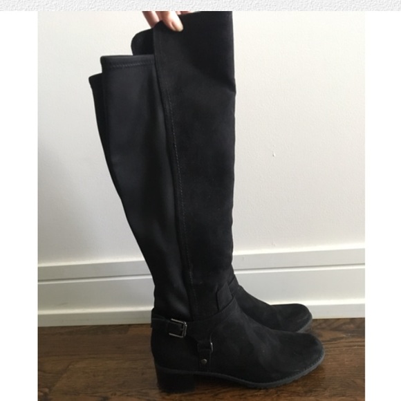 solanz Shoes - Knee-high faux suede black knee high boots