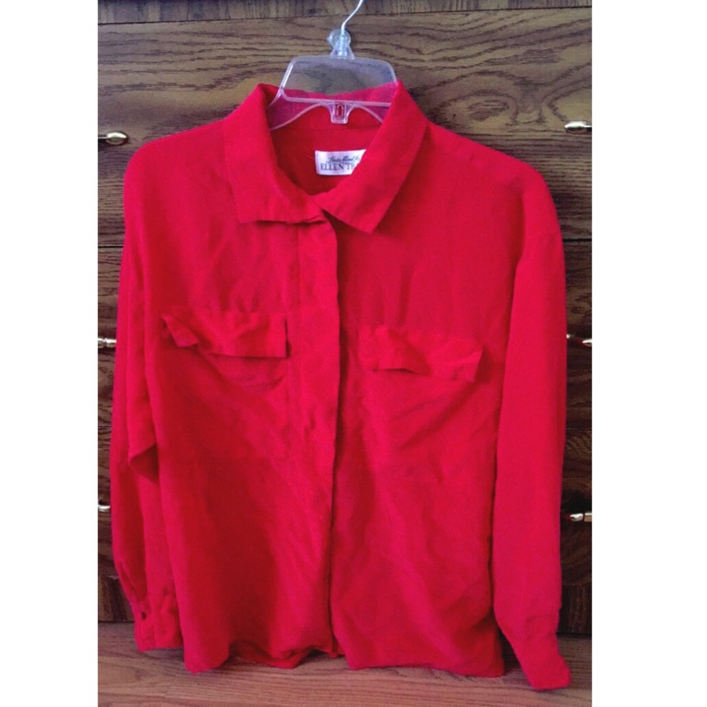 Ellen Tracy Red chiffon button down