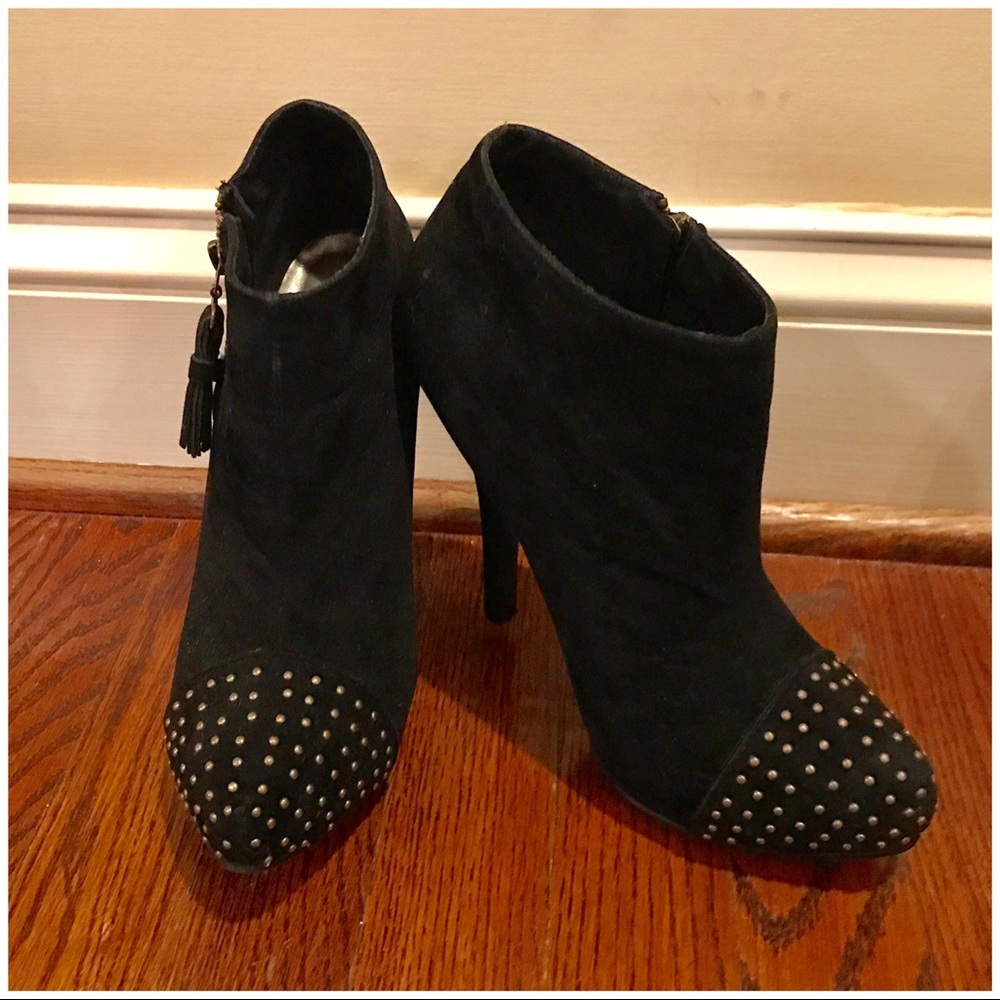 Bronze studded cap toe ankle heel booties booties
