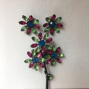 Vintage Multi-colored Brooch and Earrings