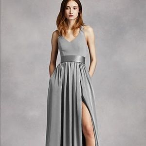 V Neck Halter Gown with Sash by Vera Wang