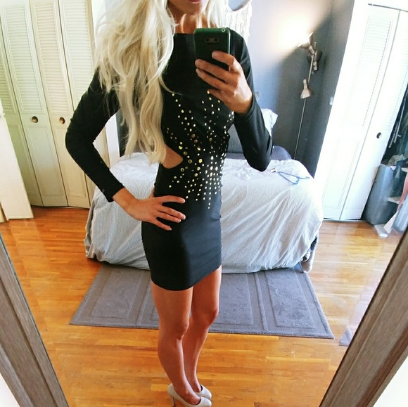Black and Gold Long Sleeve Dress - Picture 1 of 4