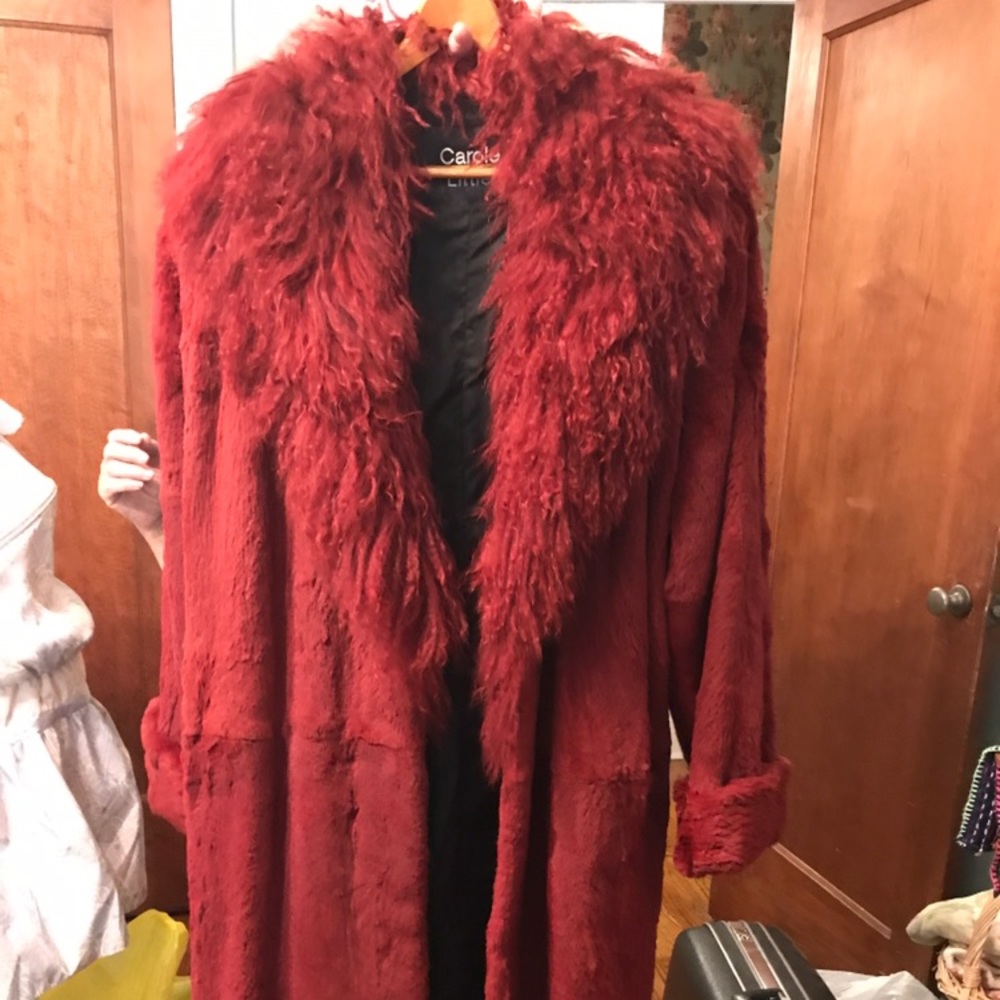 Carole Little red fur coat